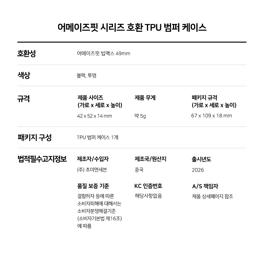 어메이즈핏 빕맥스 49mm 호환 TPU 범퍼 케이스 상세 설명 7